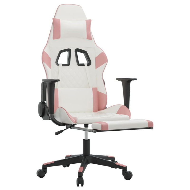 Fauteuil de massage avec repose-pieds, Blanc / Rose