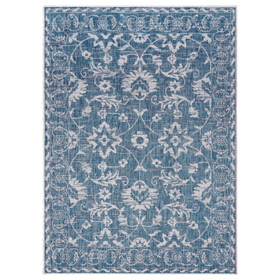Tapis intérieur / extérieur à motif floral turquoise / ivoire Nicolle Miller See Nicole par Nicole Miller