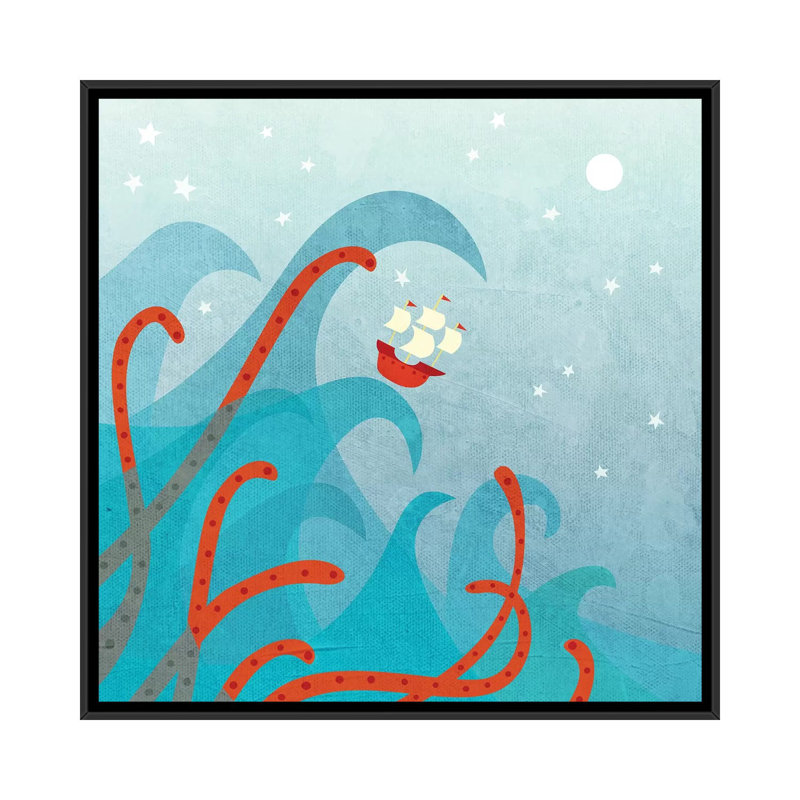 «A Bad Day for Sailors» par Nic Squirrell - impression d'art graphique, H 26 po x l 26 po x P 1,5 po, Toile avec cadre noir