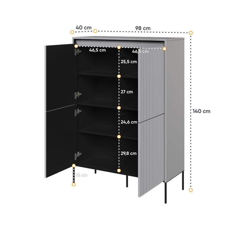 Alsha 98cm Sideboard, Light Grey/Black