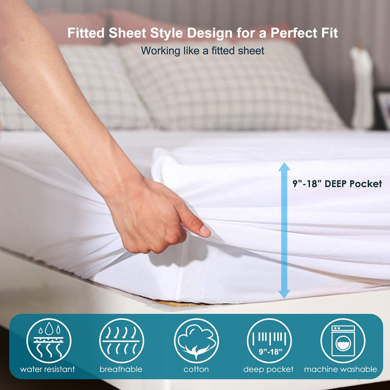 Waterproof Fitted Mattress Protector Mattress Protector Case Pack, Queen