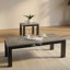 Ensemble de 3 tables basses et 2 tables de bout, plateau en béton gris, pieds en bois noir