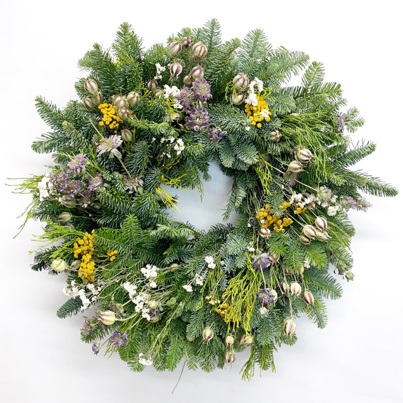Fresh Evergreens and Mixed Dried Wildflowers Wreath