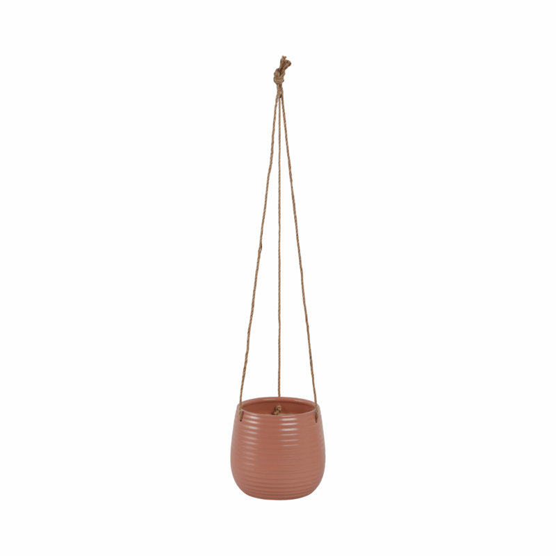 Pot à fleurs suspendu en céramique Rosaria, Line White, H 6 po x l 7 po x P 7 po