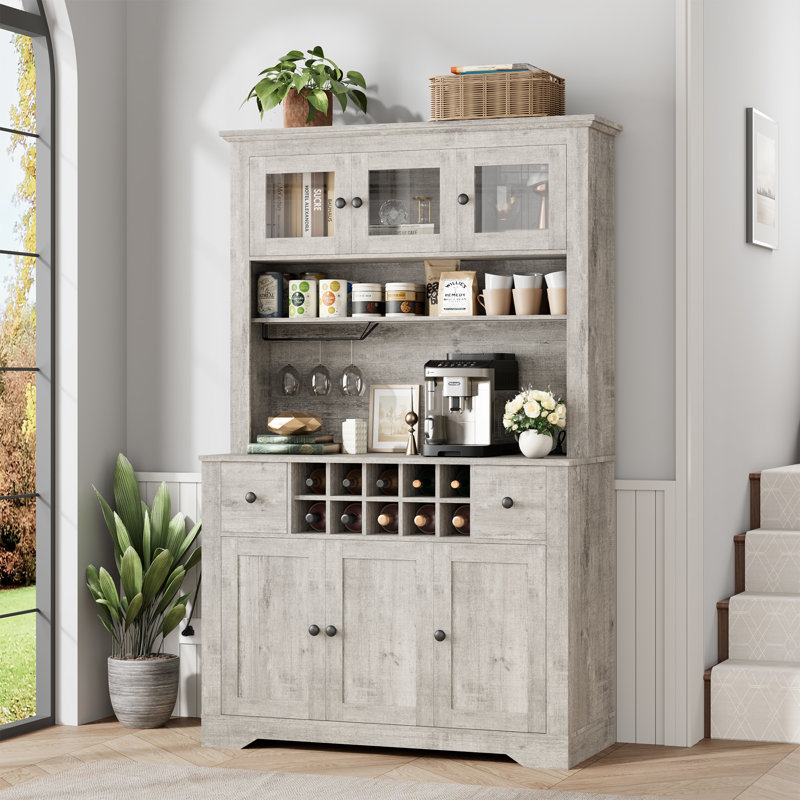 Garde-manger 68 po avec lumière DEL et station de charge, garde-manger avec comptoir, grande huche de cuisine avec tiroirs de rangement et tablettes réglables pour la salle à manger et le salon