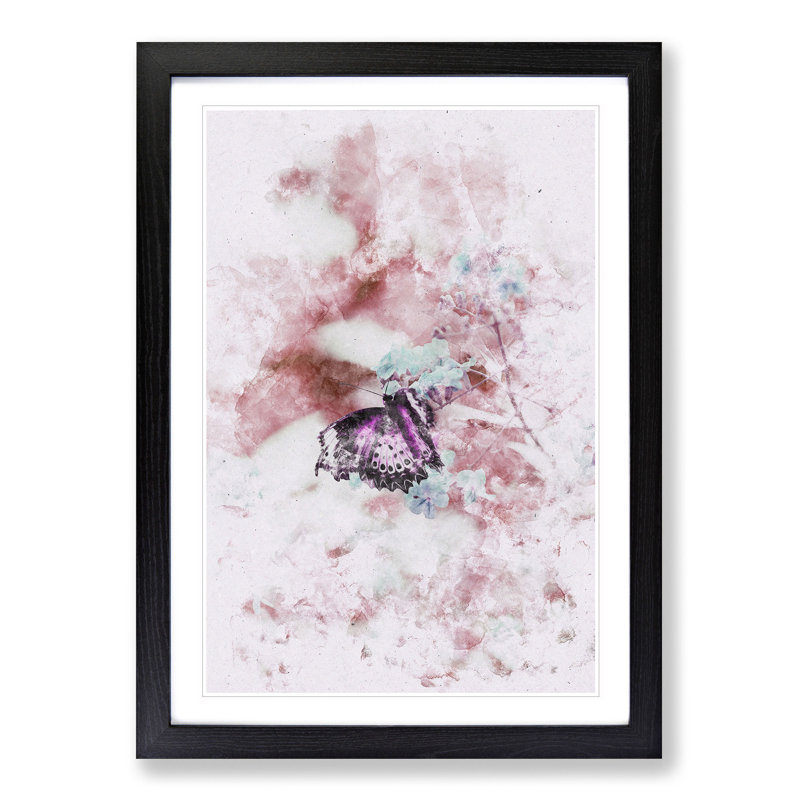 A Butterfly Upon A Flower - Single Picture Frame Painting on MDF, Black Framed, 63cm H x 45cm W x 2cm D