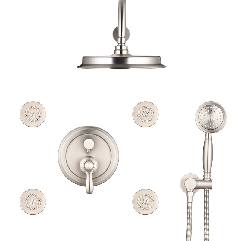 Douche de salle de bain noir mat - Tête rotative à 360 °, valve incluse, 4 jets puissants, inverseur, Noir