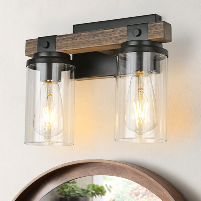 Éclairage de meuble-lavabo à 2 lumières en bois massif à intensité variable Edgware