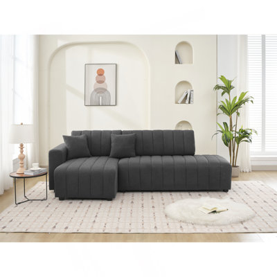 Scandinavian - Inspired Plush L - Shaped Tufted Corner Sofa With Decorative Pillows