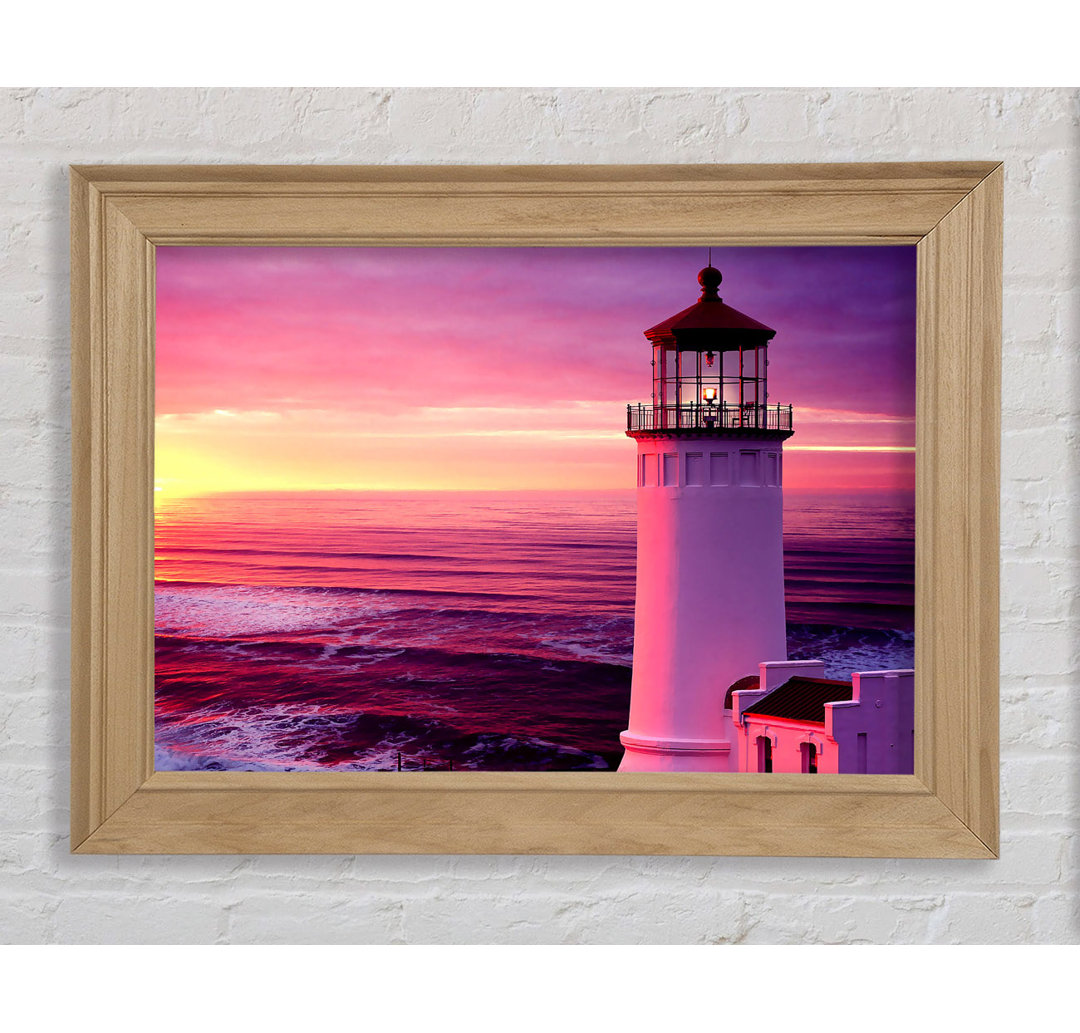 Gerahmtes Leinwandbild Lighthouse Pink Sunset