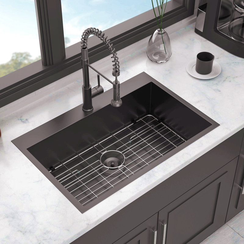 30 Drop In Kitchen Sink - Topmount Gunmetal Black Stainless Steel 16 Gauge Singe Bowl Kitchen Sink Basin