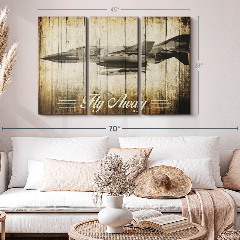 «Rustic F-4 Phantom Avion» sur toile, H 28 po x l 45 po x P 1,25 po