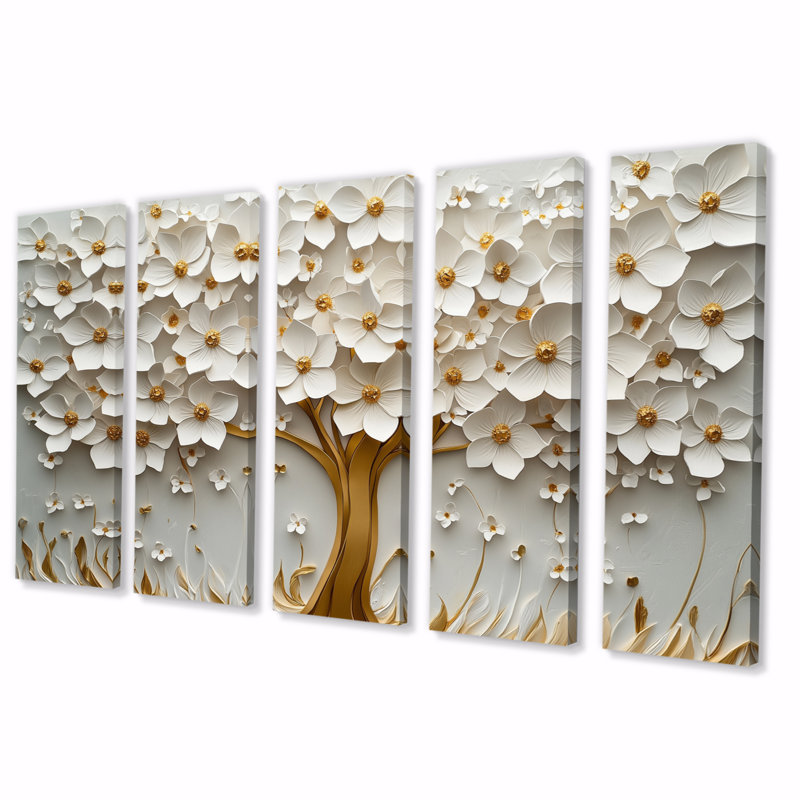 Ensemble de décorations murales White Basswood Blossoms Tree I - Arbre cerisier en fleurs, H 32 po x l 80 po