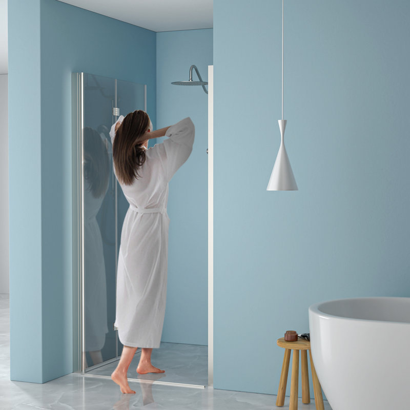 Fold Frameless Shower Door With Tempered Glass, Brushed Nickel