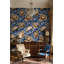 Papier peint floral, décoration murale or bleu
