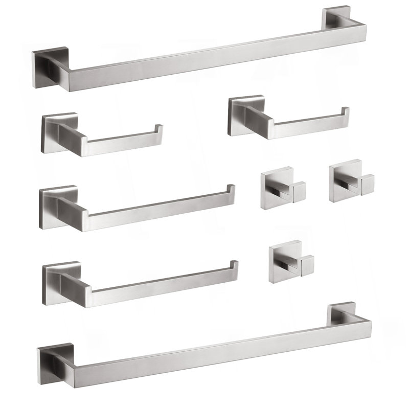 Ensemble de quincaillerie de salle de bain 9 pièces, Nickel brossé