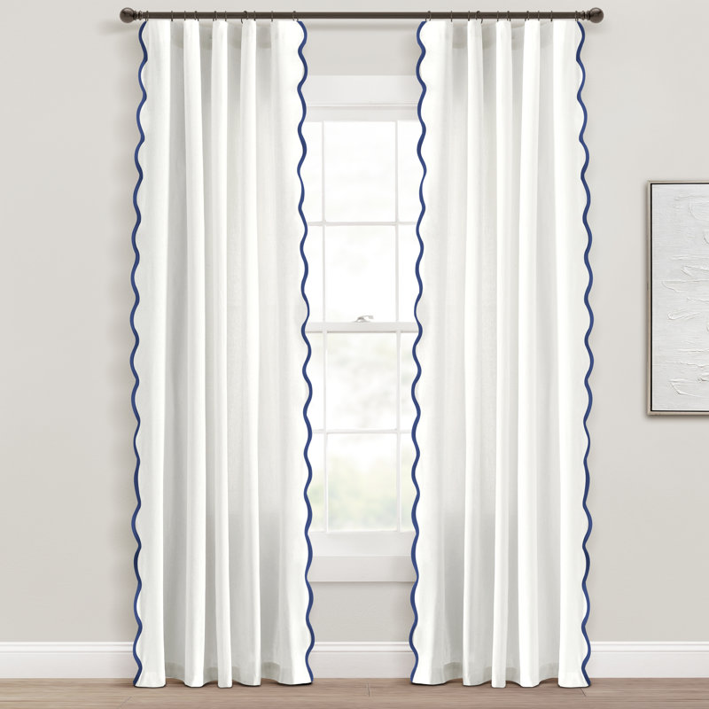 Yolonda Cotton Blend Semi Sheer Curtain Pair, Navy/White, 52'' W x 84'' L