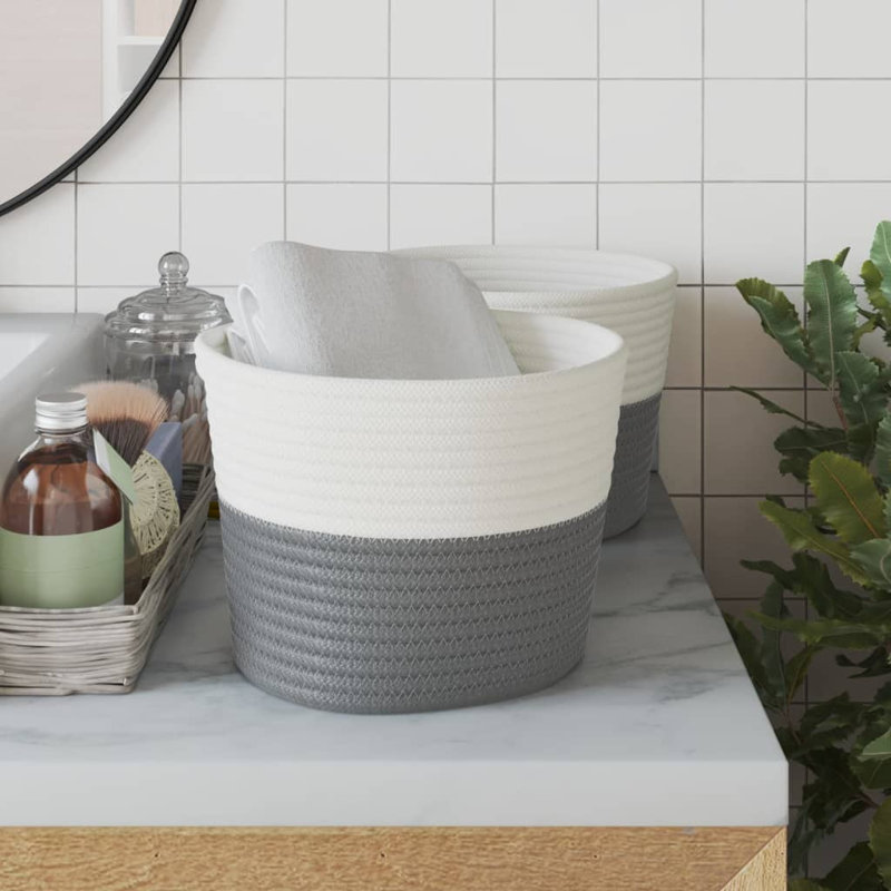 House Of Hampton Fabric Decorative Basket, Grey/White
