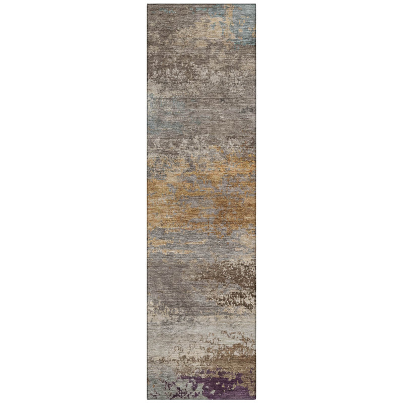 Machine Washable Indoor/Outdoor Xhevrie Brown Rug, Runner 2'3" x 7'6"