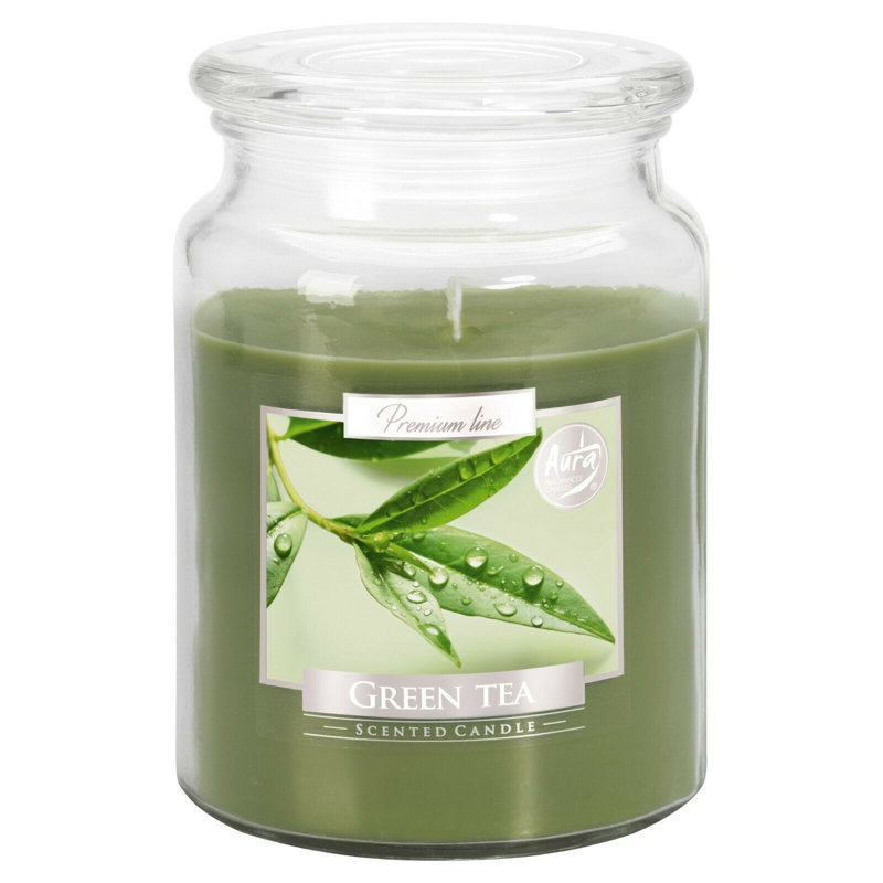 Green Tea Scented Jar Candle with Glass Holder