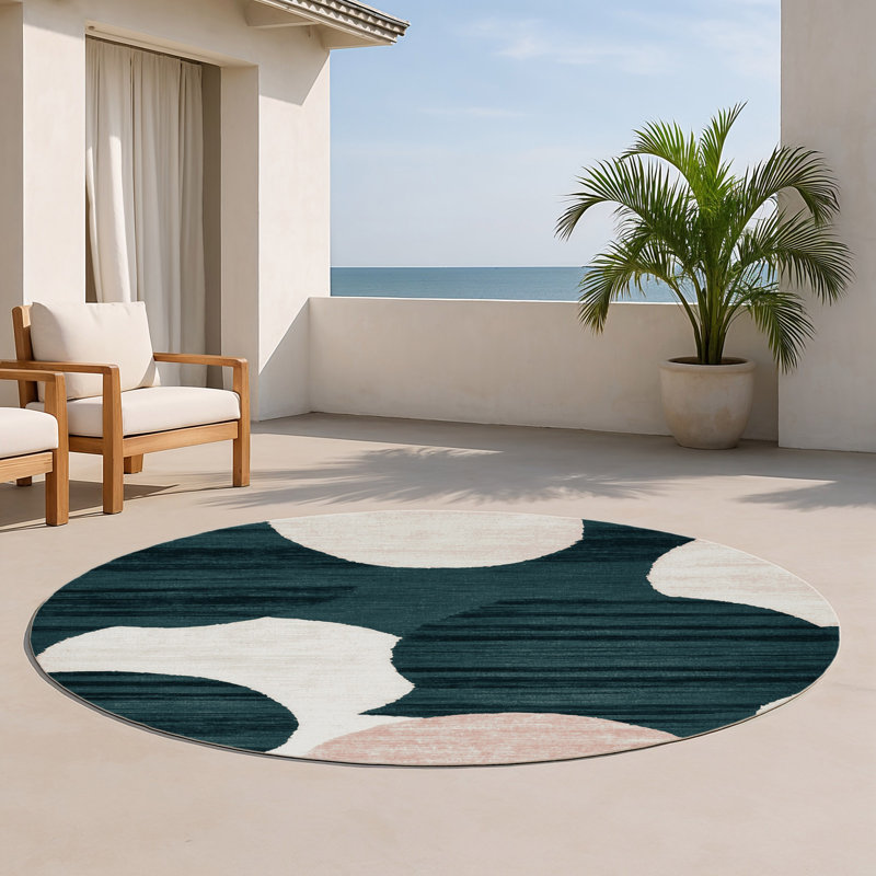 Tapis intérieur et extérieur beige Watercolor, Rond 5 pi