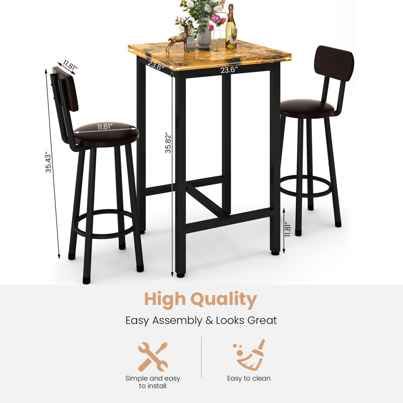 Bellefont 2 - Person Four Leg Dining Set, Rustic Brown, Black, Dark Brown