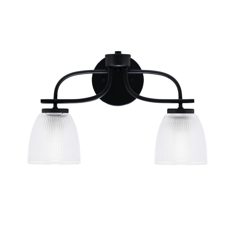 Barre d'éclairage de salle de bain 2 lumières Bugiada Cavella avec fini noir mat et verre côtelé transparent de 5 po