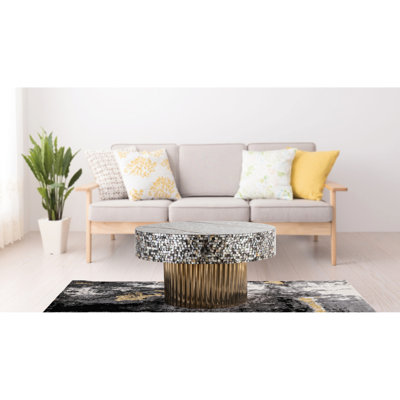 Table basse en acier inoxydable, plateau orné de nacre, finition laiton, pour table moderne, 32 x 32 x 17 po, 38 lb et table contemporaine avec support, recouverte, lb