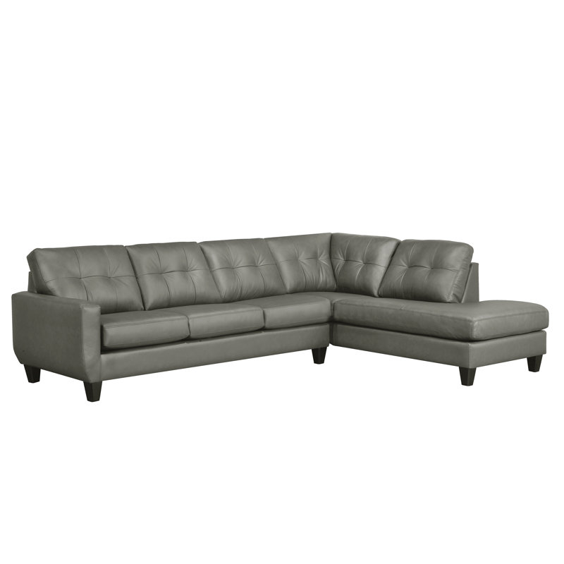 Aarah Upholstered L-Shaped Sectional, Right Hand Facing, Light Gray Genuine Leather