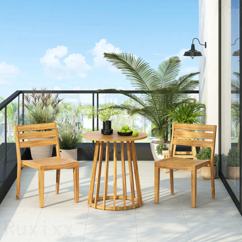 Ensemble bistro rond 3 pièces en teck