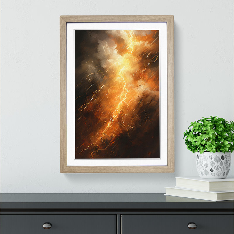 Lightning Action Painting Art - Framed Print, 64cm H x 46cm W x 2cm D, Oak Framed