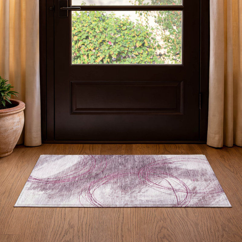 Tapis abstrait lavable à la machine de qualité supérieure Mayfield AMF2396, Rosé, 1 pi 8 po x 2 pi 6 po