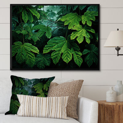 Toile émeraude, feuilles de forêt tropicale - herbes, reproduction d'art sur toile