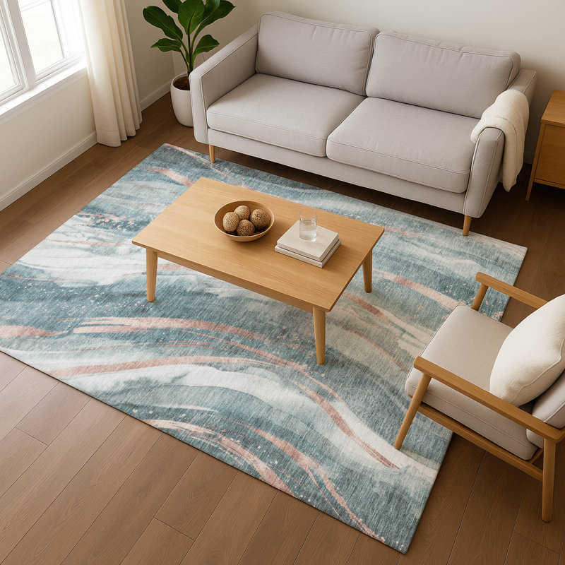 Premium Machine Washable Slesnick AMF1676 Swirls Rug, Rectangle 5' x 7'6"