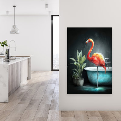 «Vibrant Flamingo Bath», art mural tropical élégant et moderne