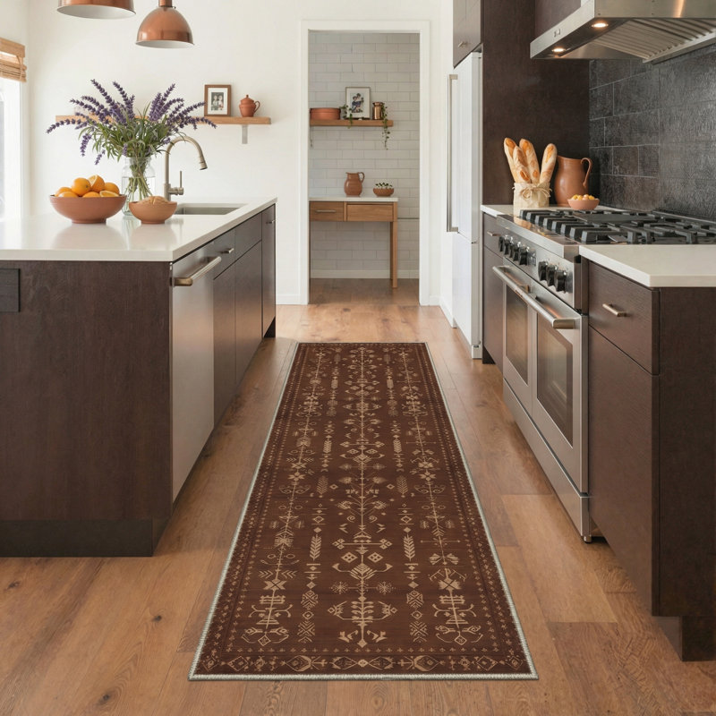 Nomadix Geometric Tribal Machine Washable Caramel Indoor Area Rug With Non-Slip Backing, Runner 2' x 6'
