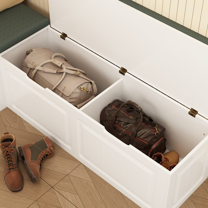 Entryway L-Shaped Shoe Bench With Storage Space And Upholstery