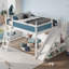 Grand lit mezzanine avec tablettes de rangement et garde-robe, lits mezzanine en bois massif avec glissières et échelles amovibles, aucune boîte à ressorts nécessaire, bleu et blanc (protection par brevet)-1375444163-1375444166