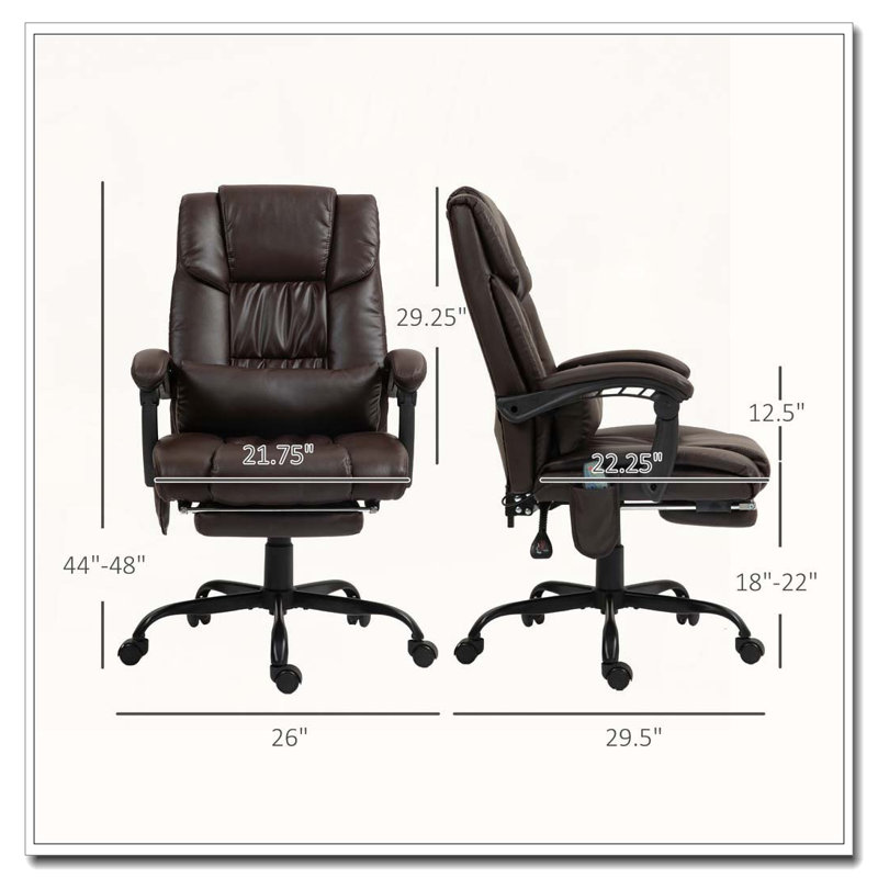 High Back Massage Office Chair With Vibrating Points Footrest And Remote, Brown