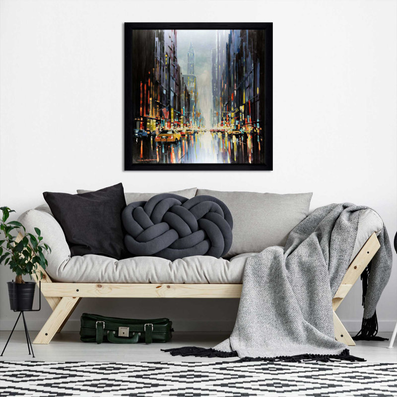 «City Lights» par E. Anthony Orme - Peinture, Cadre noir, H 31,5 po x l 31,5 po x P 1 po