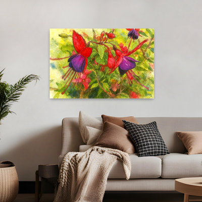 Art mural contemporain abstrait fuchsia en mauve et rouge
