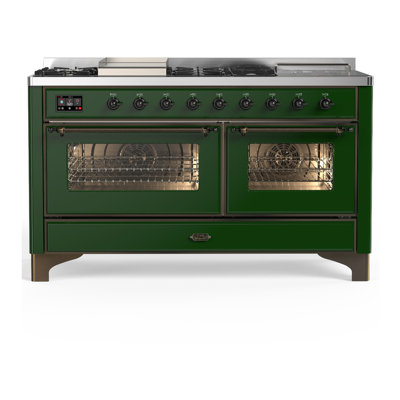 Majestic III Series 60 Inch Dual Fuel Range with 7 Sealed Burners, Griddle, Frenchtop in White (Liquid Propane, Burnished Trim)