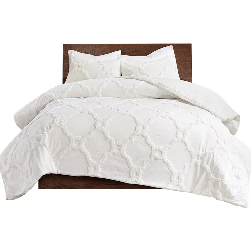 Housse de couette en chenille de coton 3 pièces avec capitonnage géométrique, double / grand, séchage rapide - 100%, froissé -