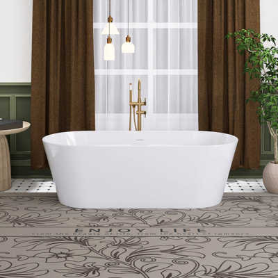 67" Glossy White Acrylic Freestanding Soaking Bathtub