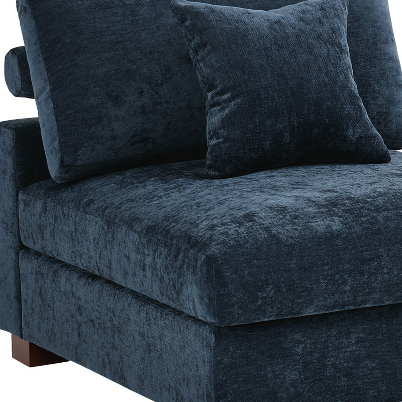 Canapé modulaire rembourré 4 pièces en chenille bleue avec accoudoirs et coussins décoratifs 4 pièces, Face à la gauche