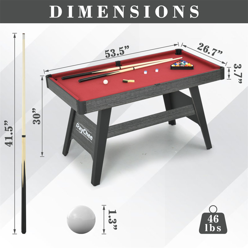 Portable Pool Table RayChee 54' Bumper Pool Table with Leg Levelers, Red