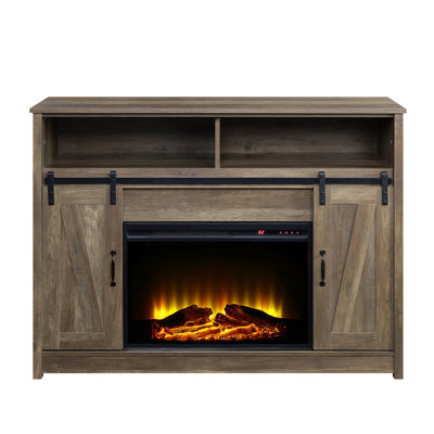 Rustic Oak Finish Fireplace With Shelf Storage