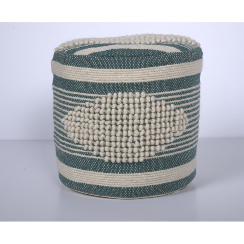 Pouf en laine et en coton fabriqué à la main - sarcelle, forme cylindrique 16 po x 16 po, capacité de 250 lb, nettoyage des taches, entièrement assemblé et pouf sarcelle, avec coton