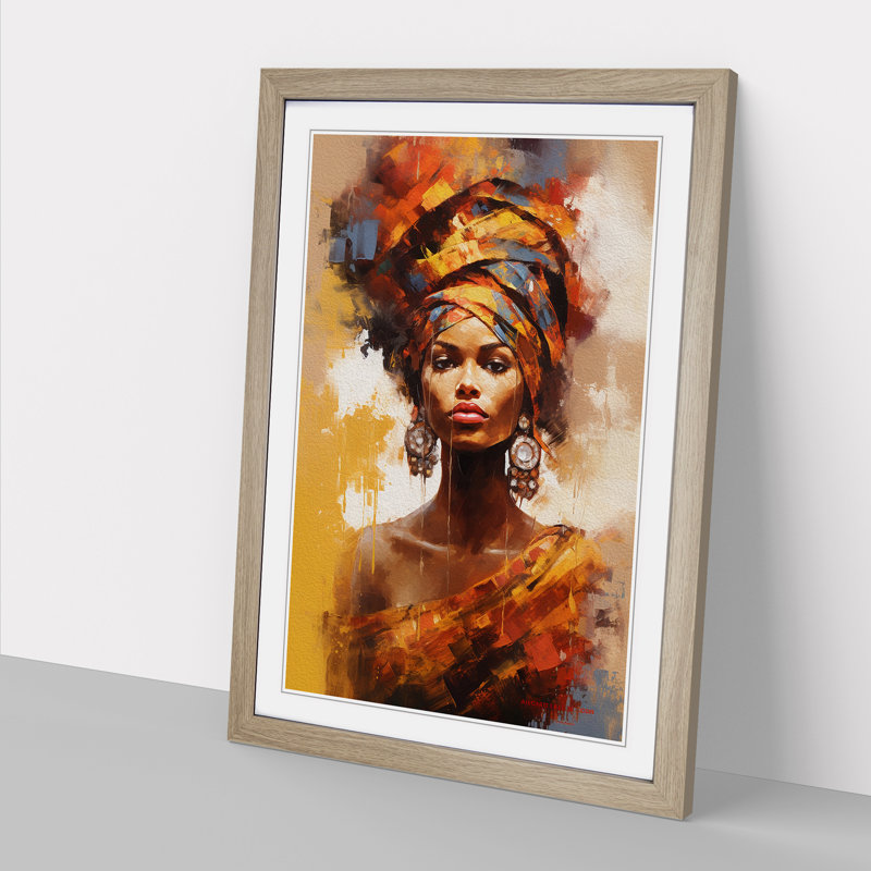 African Woman Impressionism No.2 - Framed Print, Oak , 64cm H x 46cm W x 2cm D
