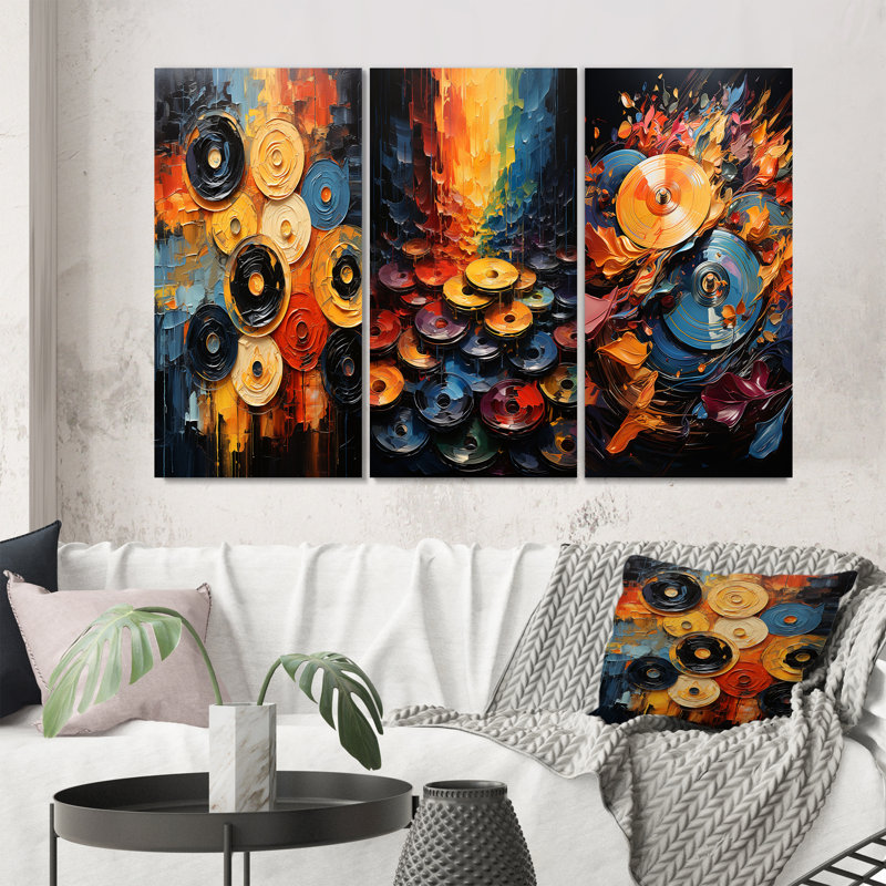 "Colours symphonique", 3 pièces sur toile, Toile tendue, H 32 po x l 48 po